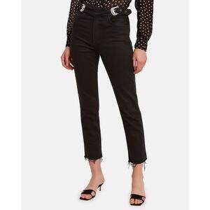 GRLFRND BLACK ZOEY Western Silver BELTED JEANS Raw Hem 32